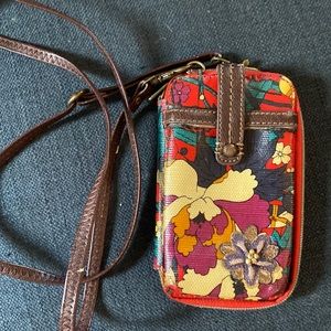 Sakroots Flower Power small crossbody wallet clutch with long shoulder strap